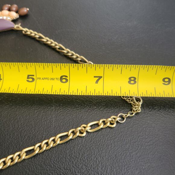 Vintage y2k Brown Pink Bib Necklace Rhinestone Gold Whimsy Boho Chic Cottage - Picture 7 of 7